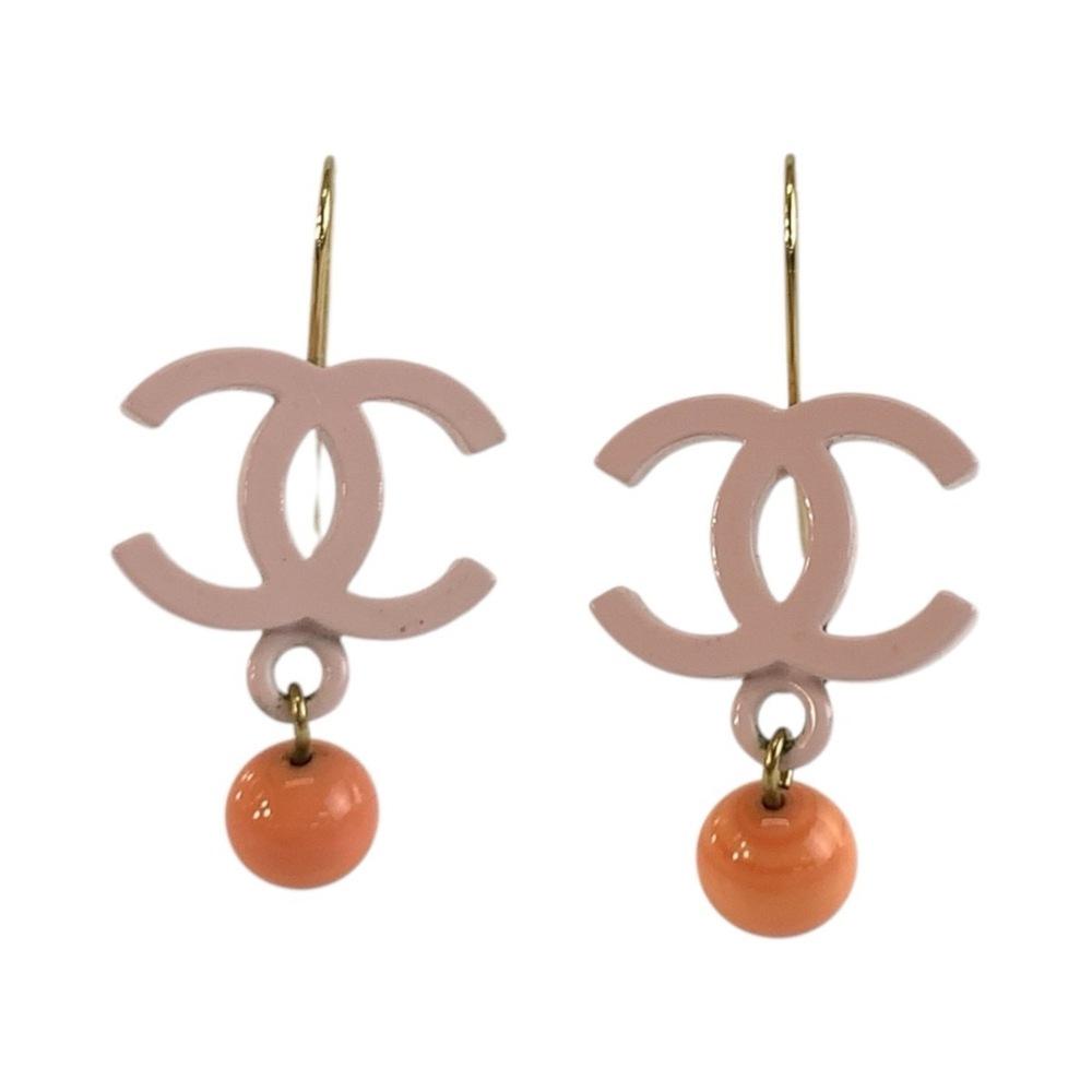 CHANEL Coco Mark Pink Gold Hardware Plated Plastic Earrings, 03 Stamp, Women's